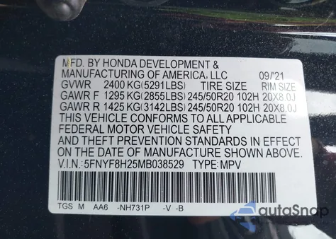 2021 Honda Passport Awd Sport from USA, damaged, VIN 5FNYF8H25MB038529